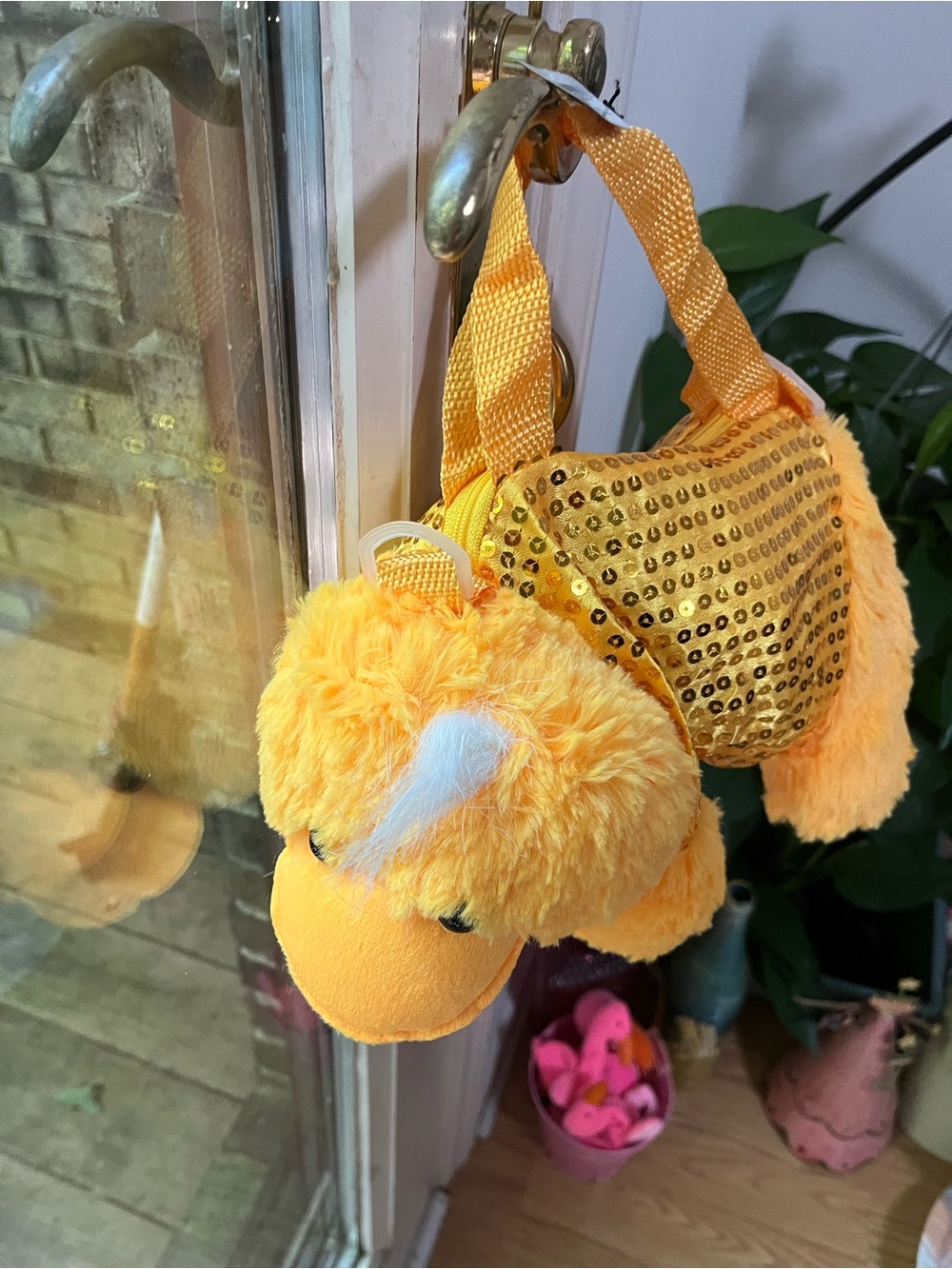 Yellow Plush Kids Duck Handbag with Sequins NWT